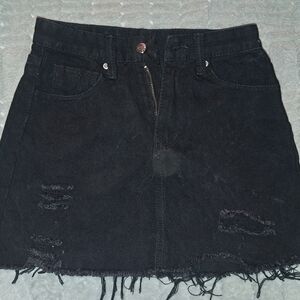 SHEIN Black Frayed Denim Mini Skirt